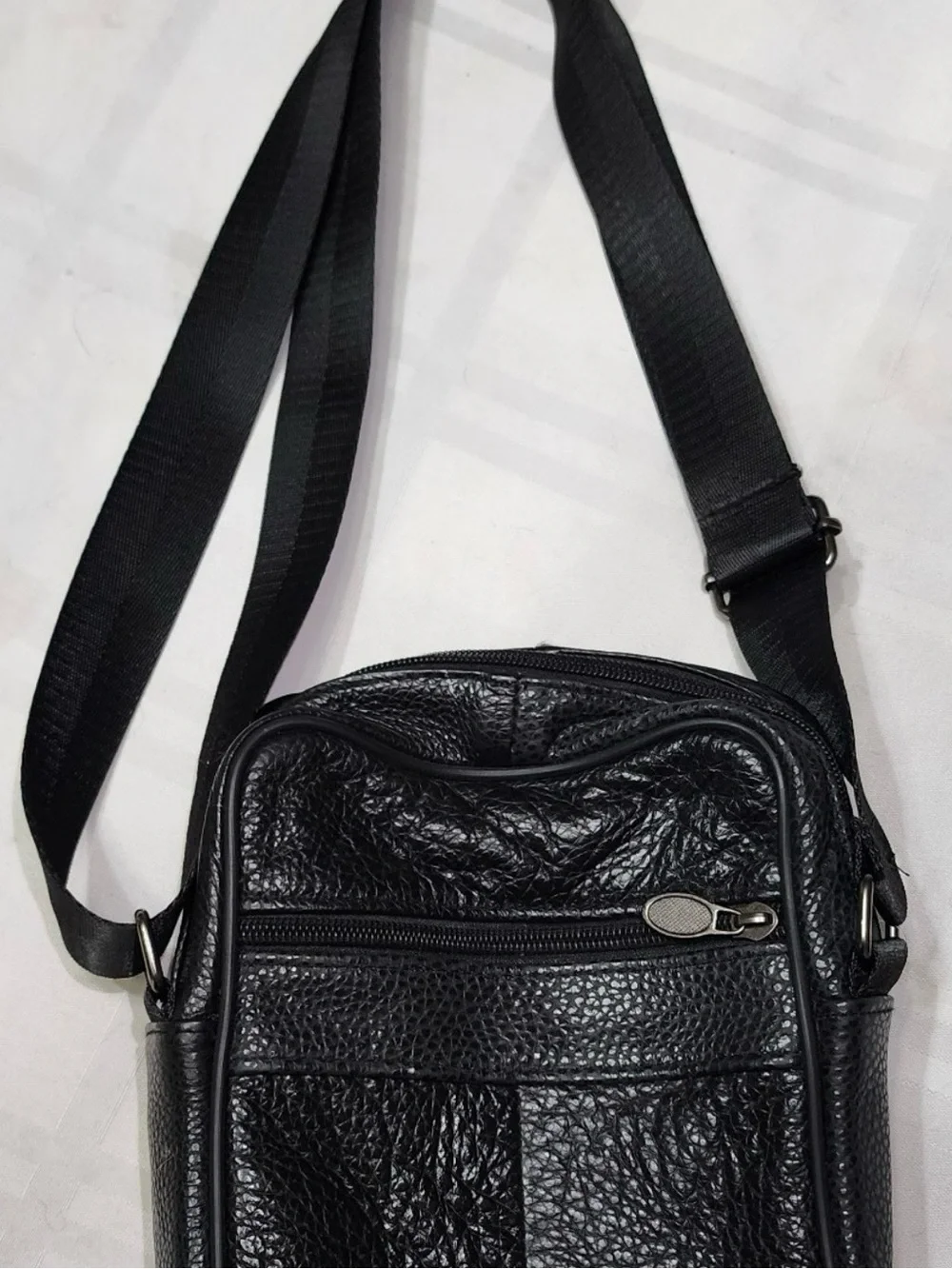 Men's Black Leather Crossbody Pouch - Classic Travel Organizer